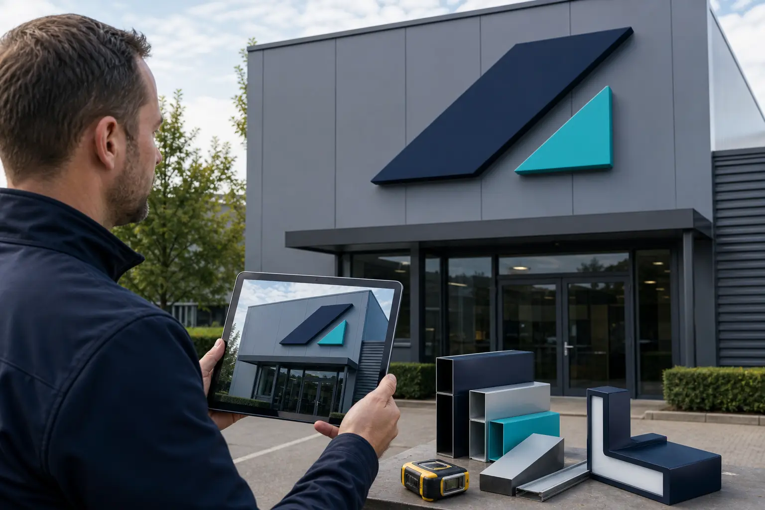 Signmaker vergelijkt een AI-visual met de maatvoering en materialen van gevelreclame