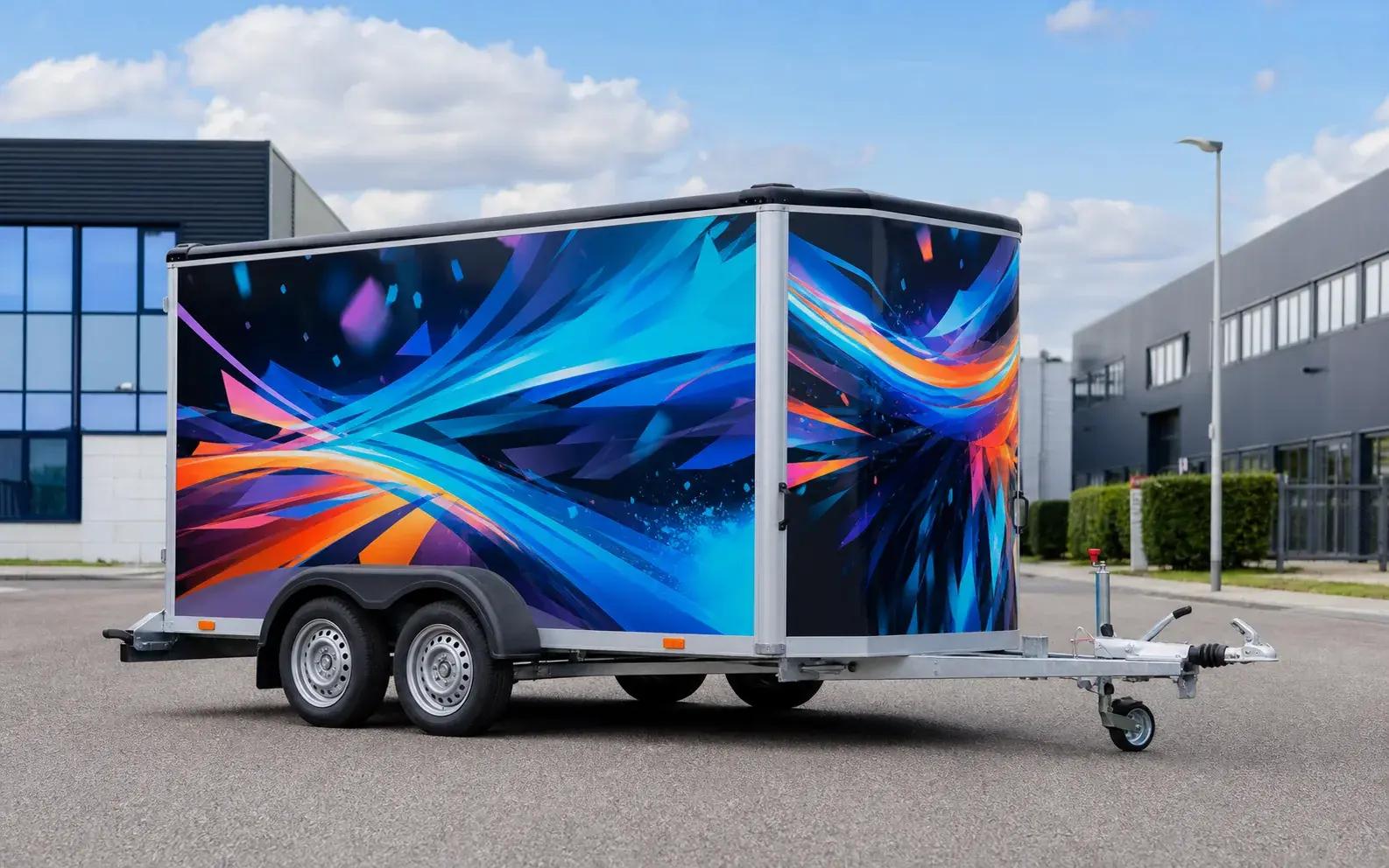 Gesloten aanhanger met volledige full-colour wrap