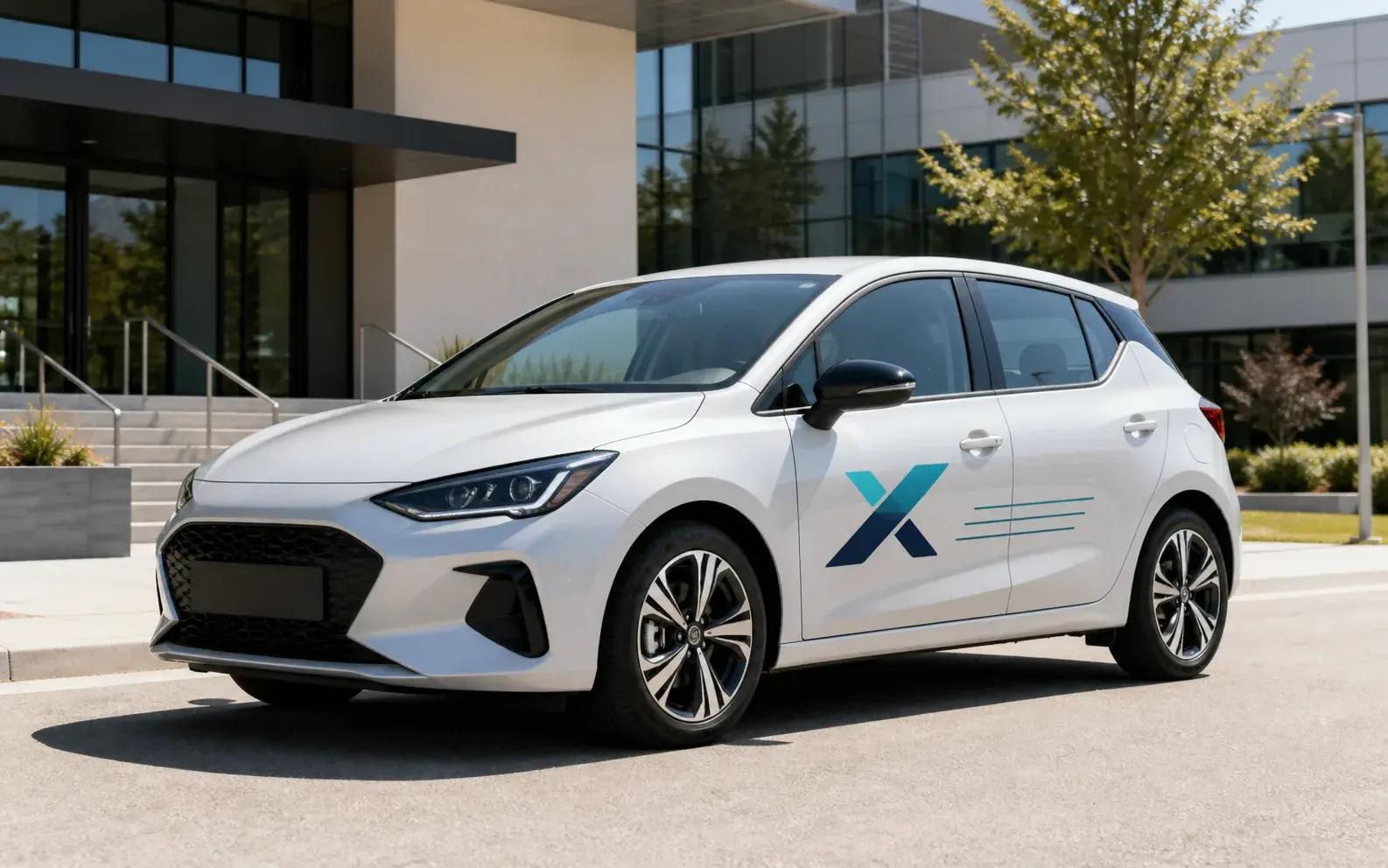 Personenauto met subtiele logo- en contactbelettering
