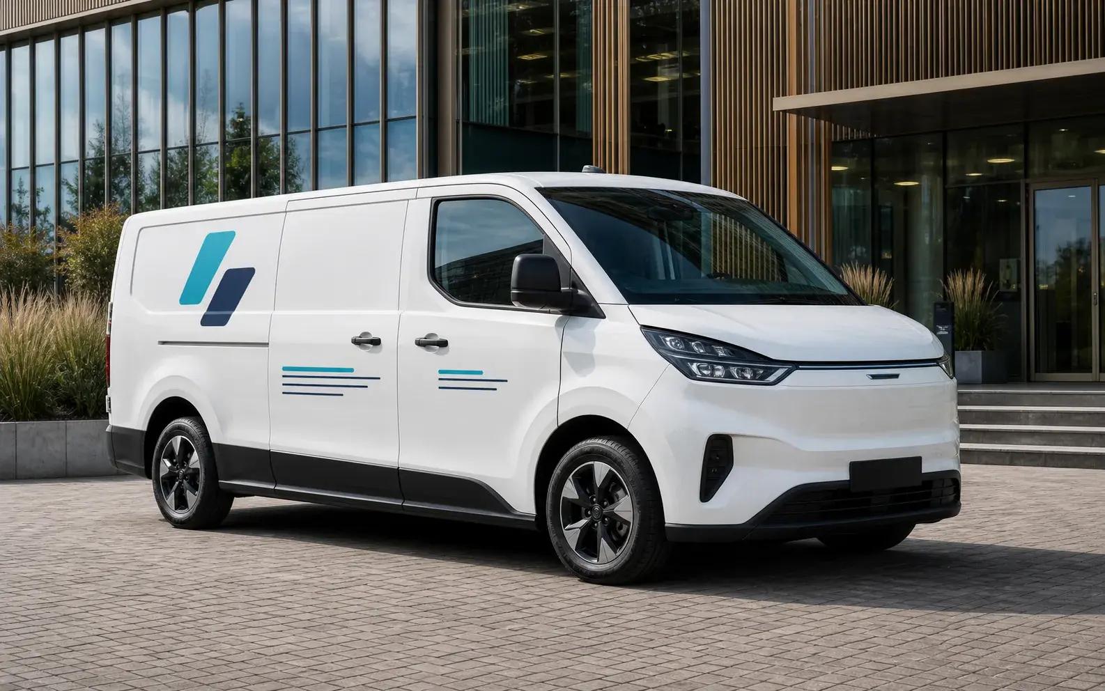 Witte bedrijfswagen met logo en basisbelettering