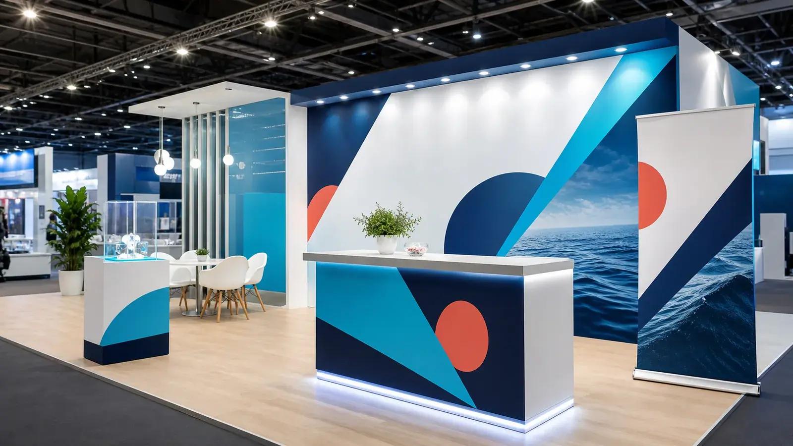Complete promotionele beursstand met meerdere presentatiesystemen