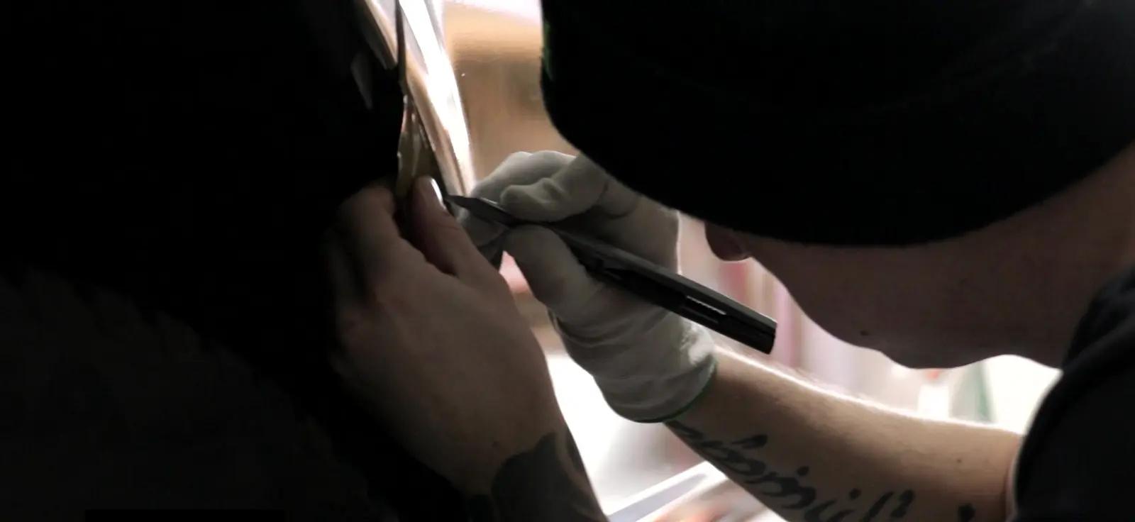 Finishing the film around the side of the van