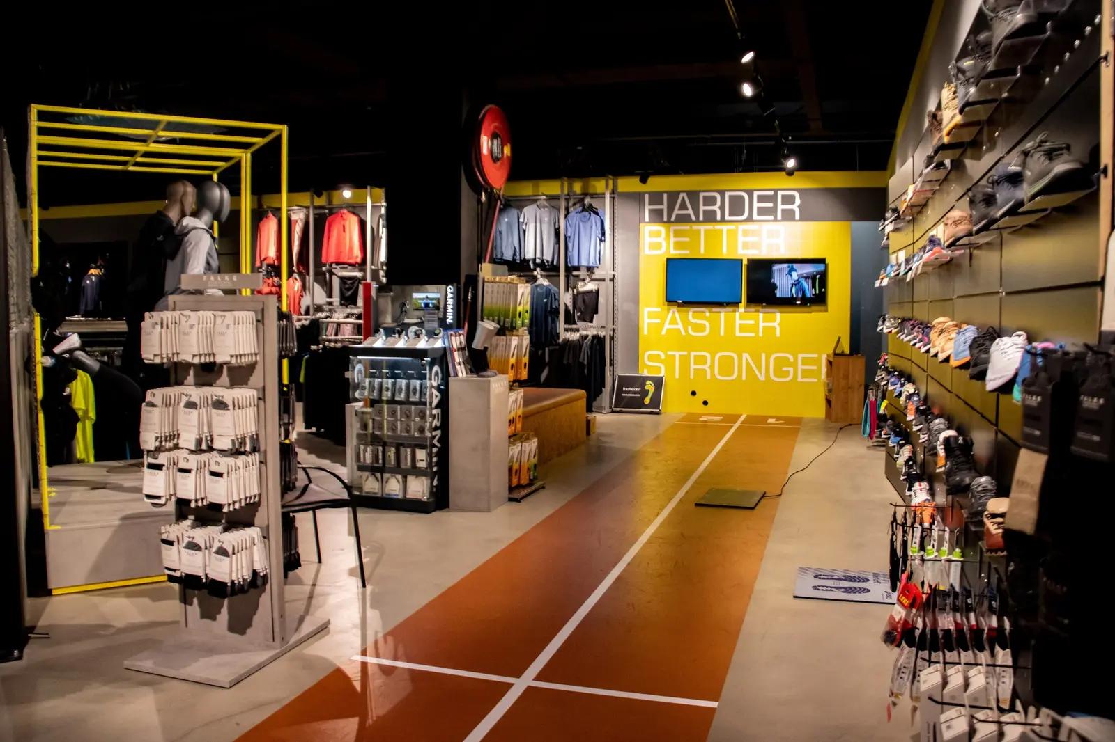 Sporting floor graphics and yellow accents at Mervo Sport