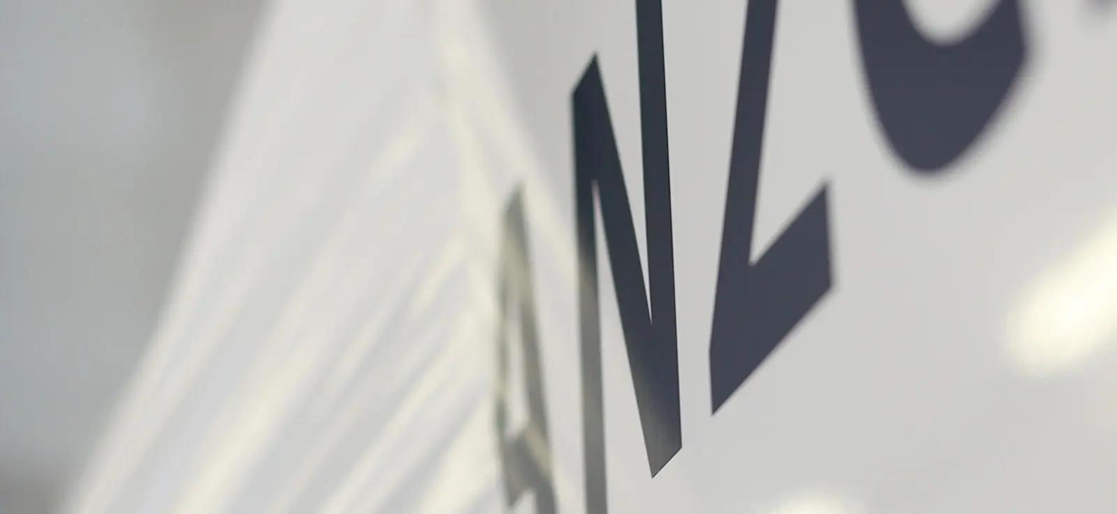 Close-up of the large dark letters on the trailer